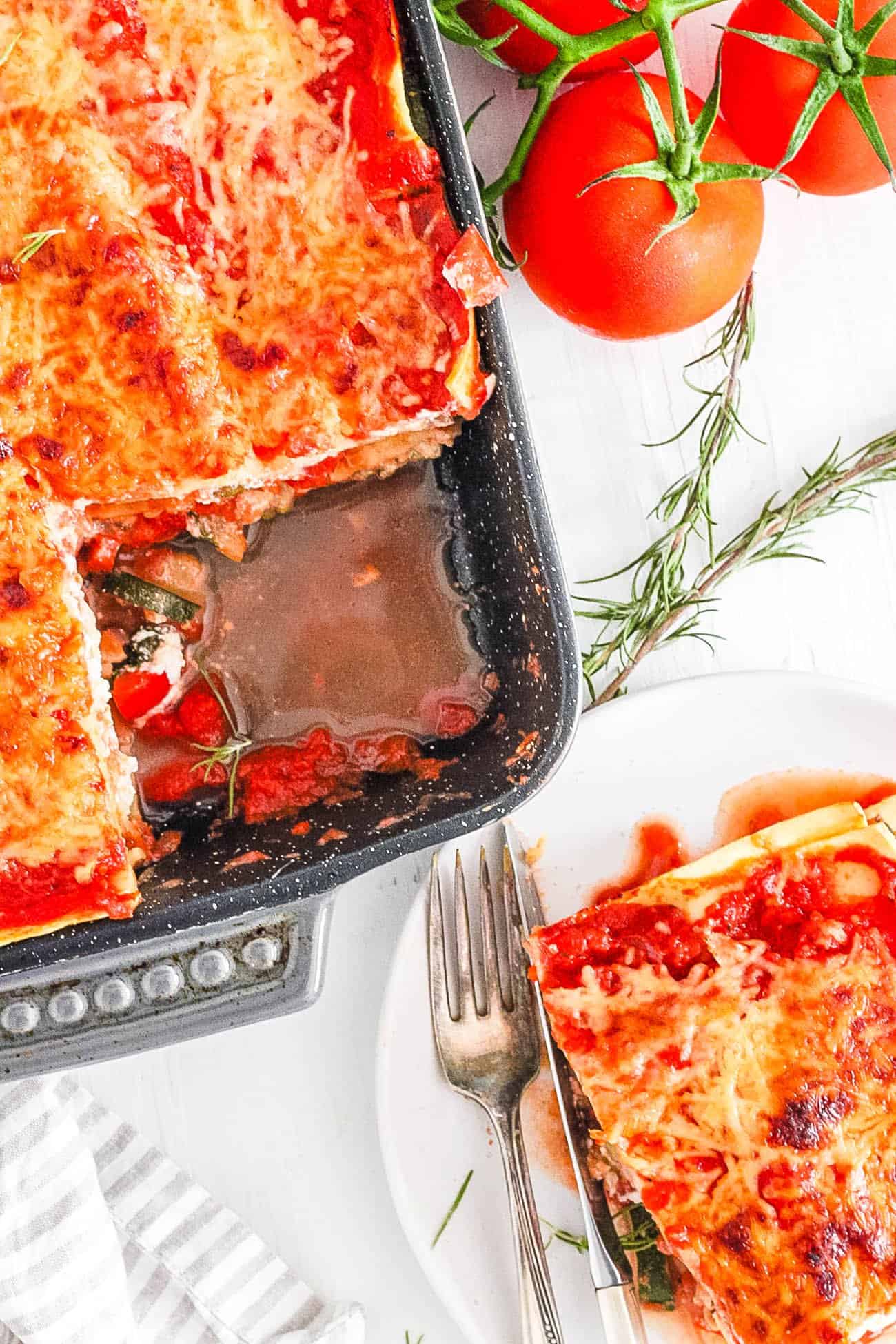slice of easy hearty italian healthy vegetable lasagna recipe (low calorie, low fat, kid friendly vegetarian lasagna)