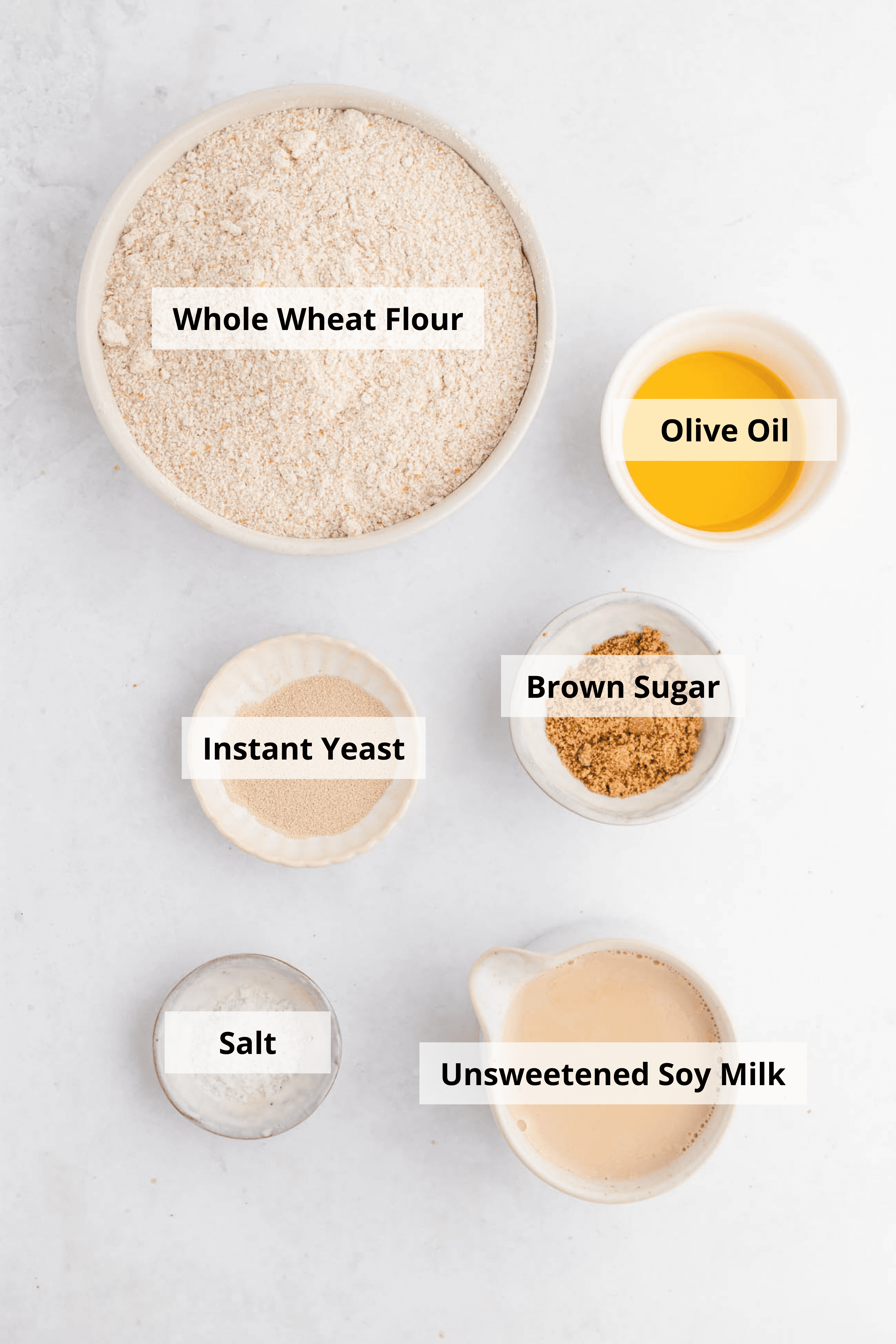 ingredients for best easy healthy whole wheat vegan dinner rolls