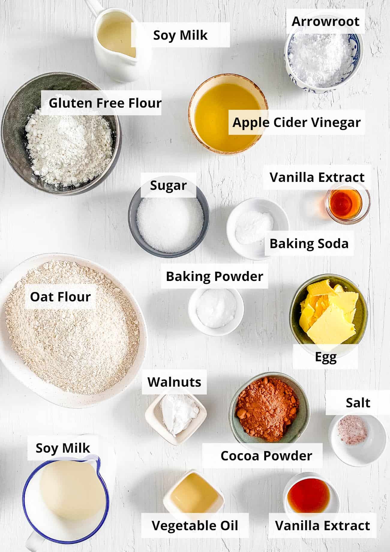 ingredients for easy, healthy, gluten free, vegan oat flour cake recipe