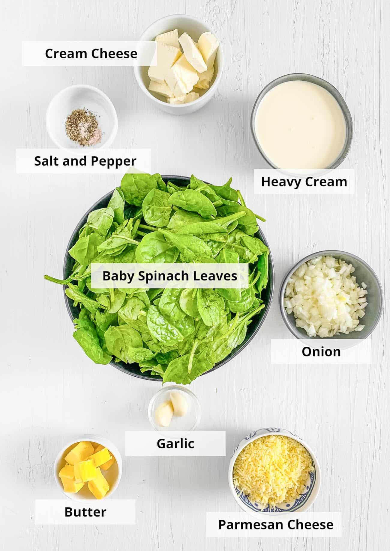 ingredients for easy healthy low carb keto creamed spinach recipe
