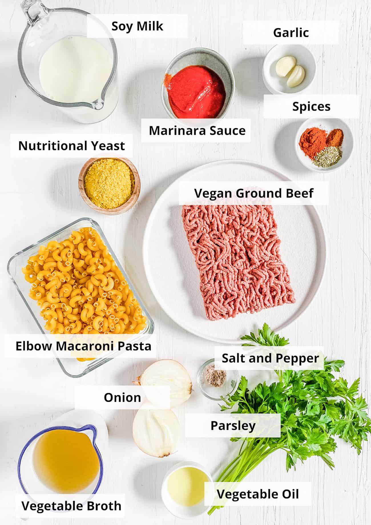 ingredients for healthy low calorie meatless vegan hamburger helper recipe