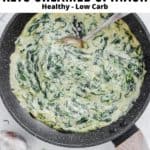 a skillet of creamed spinach