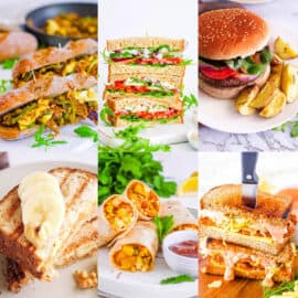 Collage of vegan sandwich ideas on a white background.