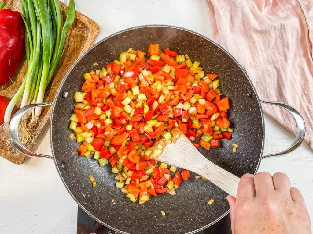 veggies stir fried in a pot