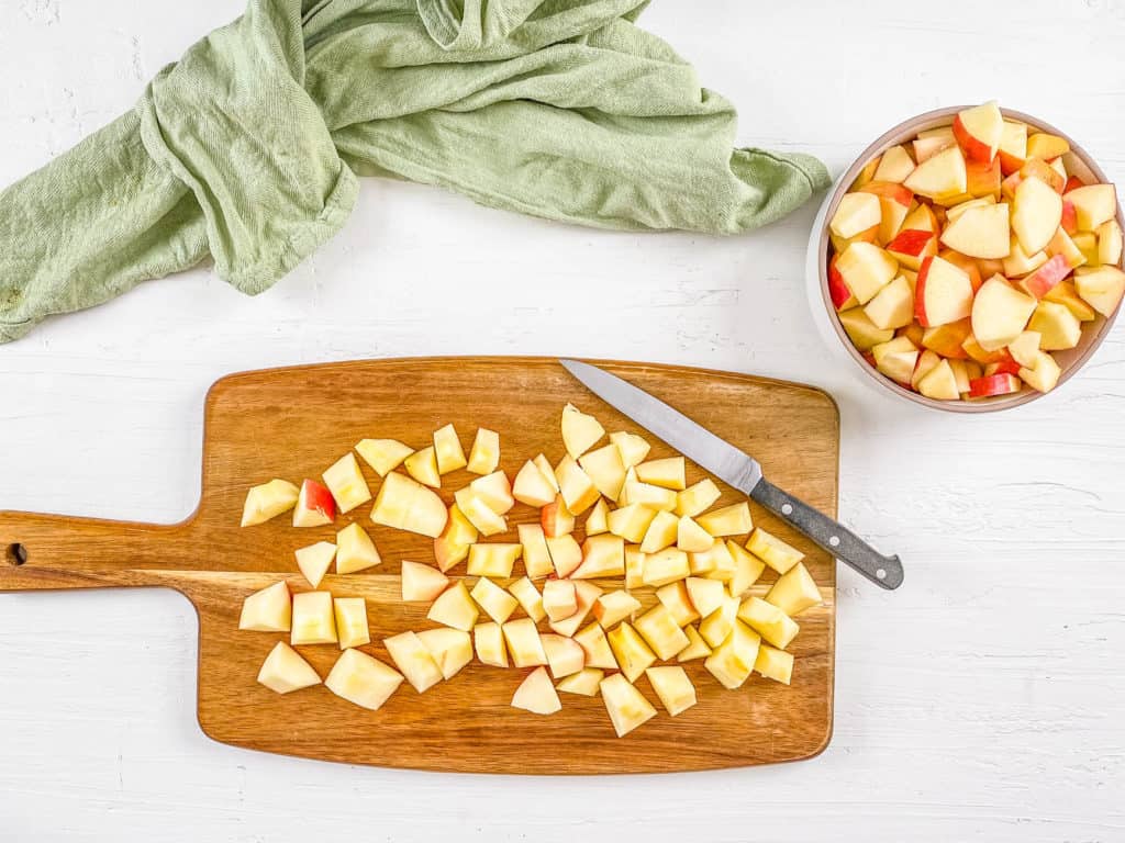 chopped apples on a cutting board