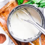 easy, dairy free, vegan bechamel sauce recipe in a pan