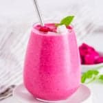 easy healthy dragon fruit smoothie recipe with banana and mango in a glass