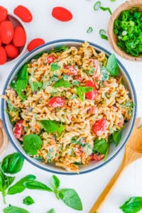 easy healthy gluten free pasta salad recipe in a bowl