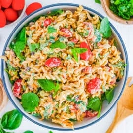 easy healthy gluten free pasta salad recipe in a bowl