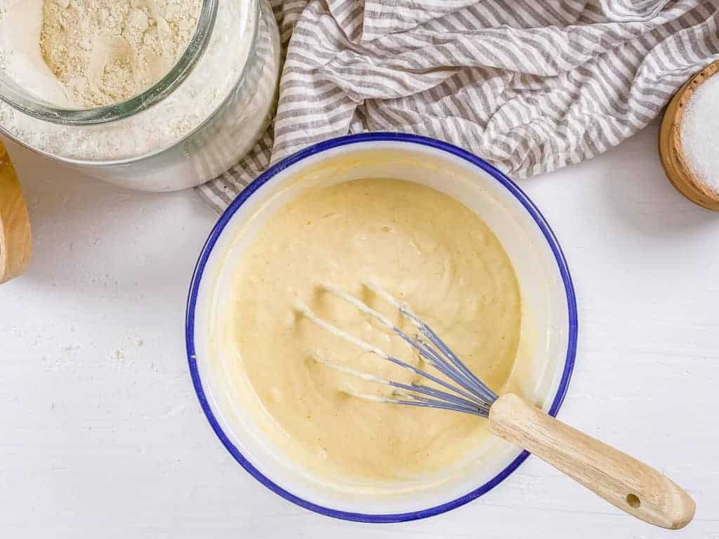 pancake batter in a mixing bowl