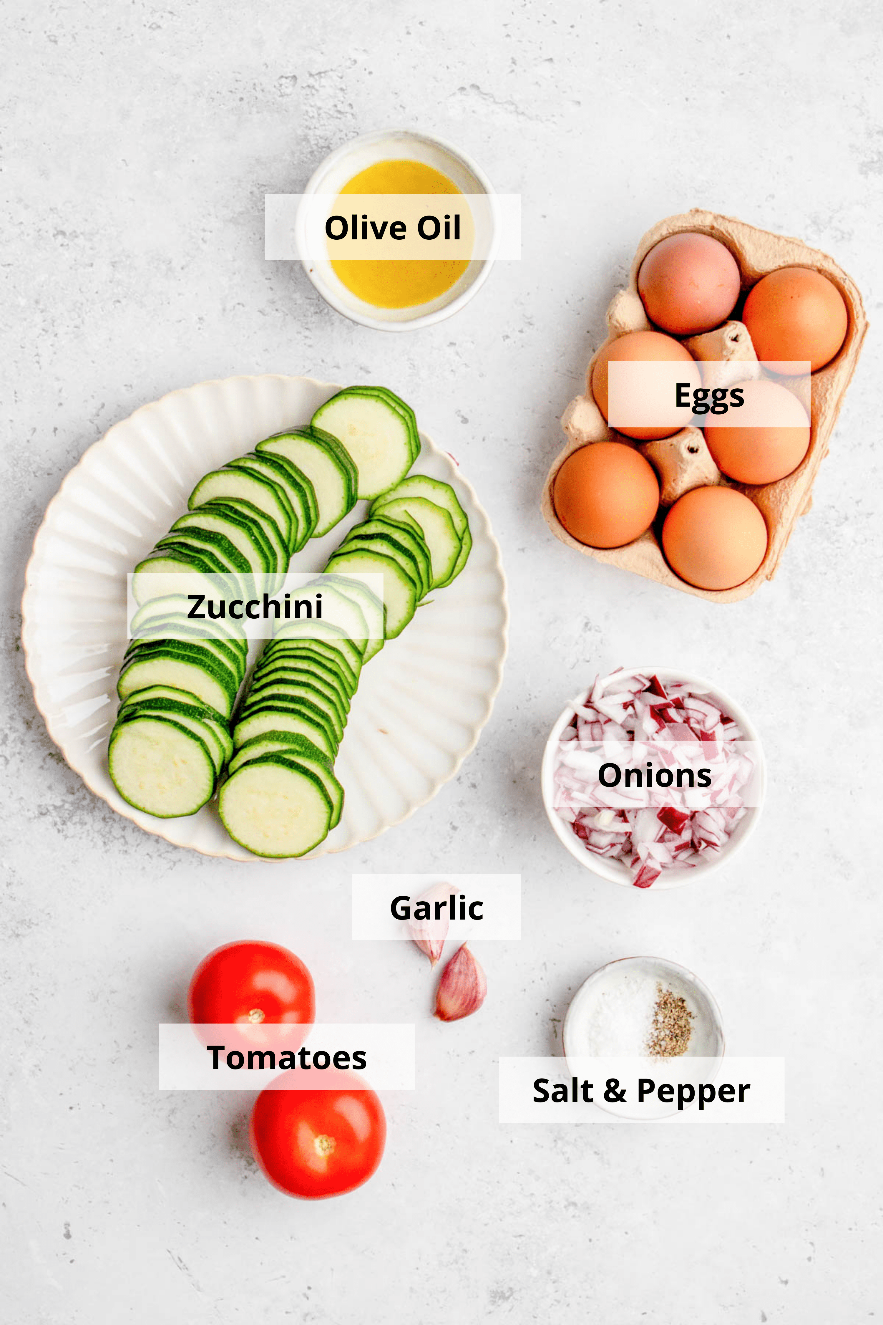 ingredients for baked easy healthy low fat courgette frittata recipe