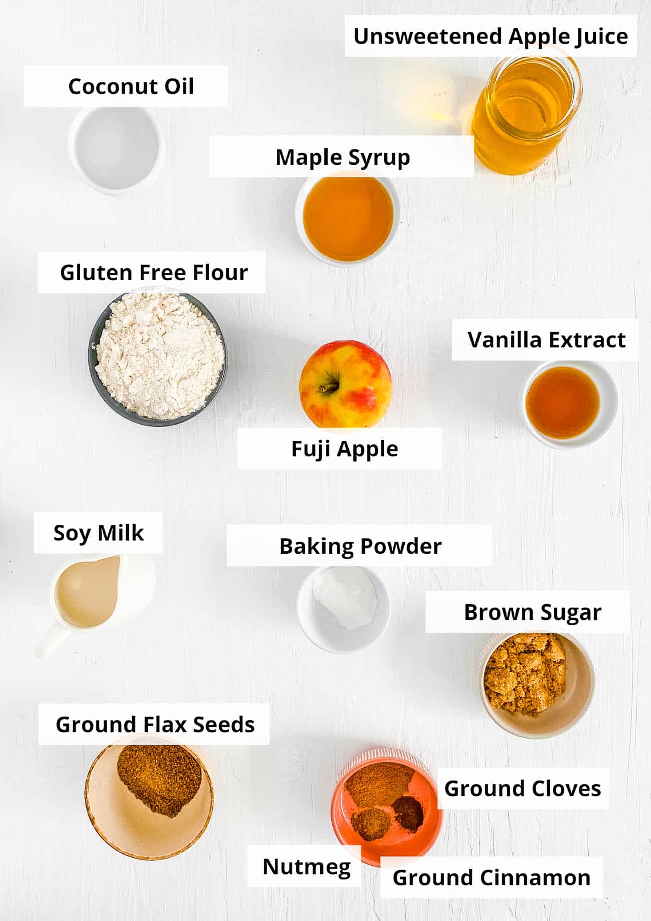 ingredients for gluten free, eggless, easy, healthy vegan apple pancakes recipe