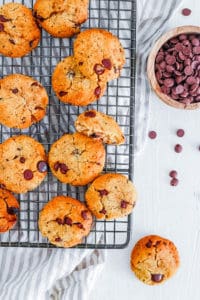 healthy easy gluten free vegan almond flour cookies recipe on a wire rack - (keto, paleo chocolate chip cookies)