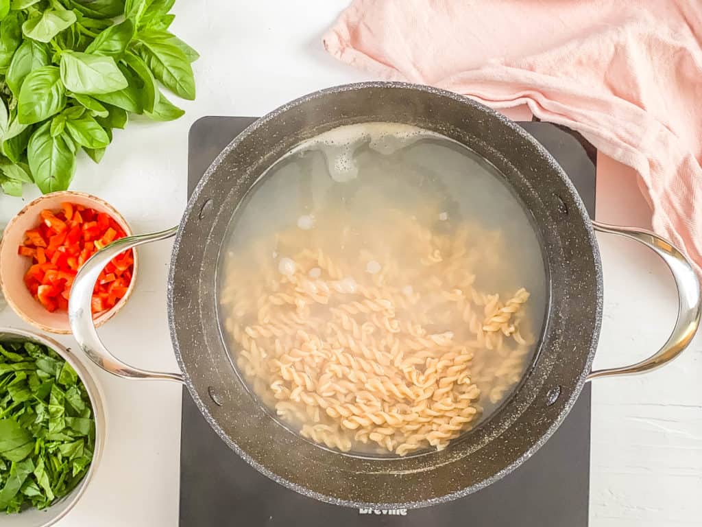 pasta cooking in a pot