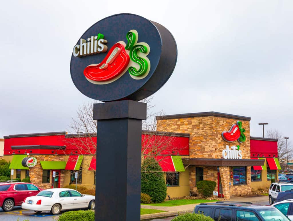 vegetarian & vegan options at chilis - Exterior and sign of a Chili's restaurant, a southwest-style family restaurant.