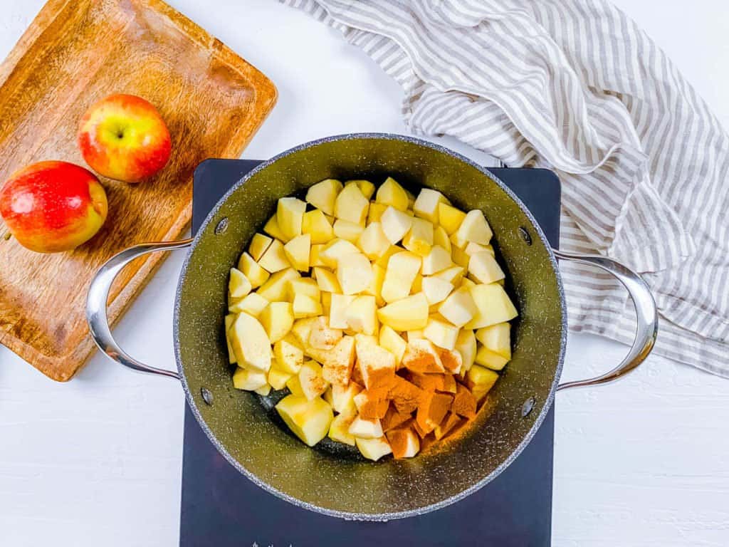 apples and spices cooking in a pot