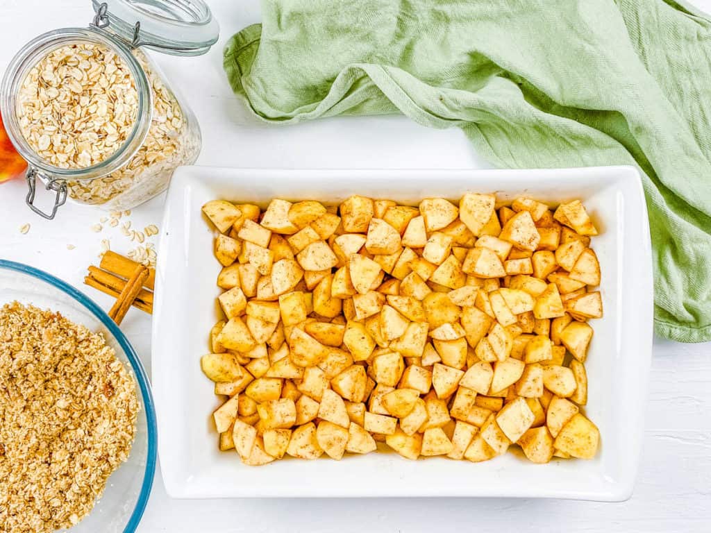 cut apples in a casserole dish