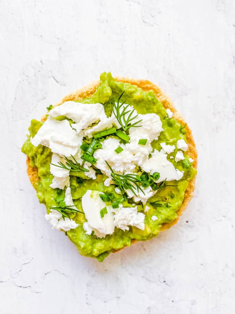 avocado and feta on an english muffin