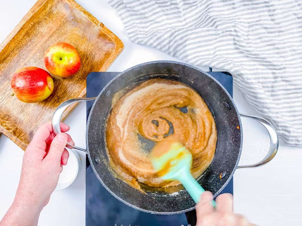 blended apples in a pot