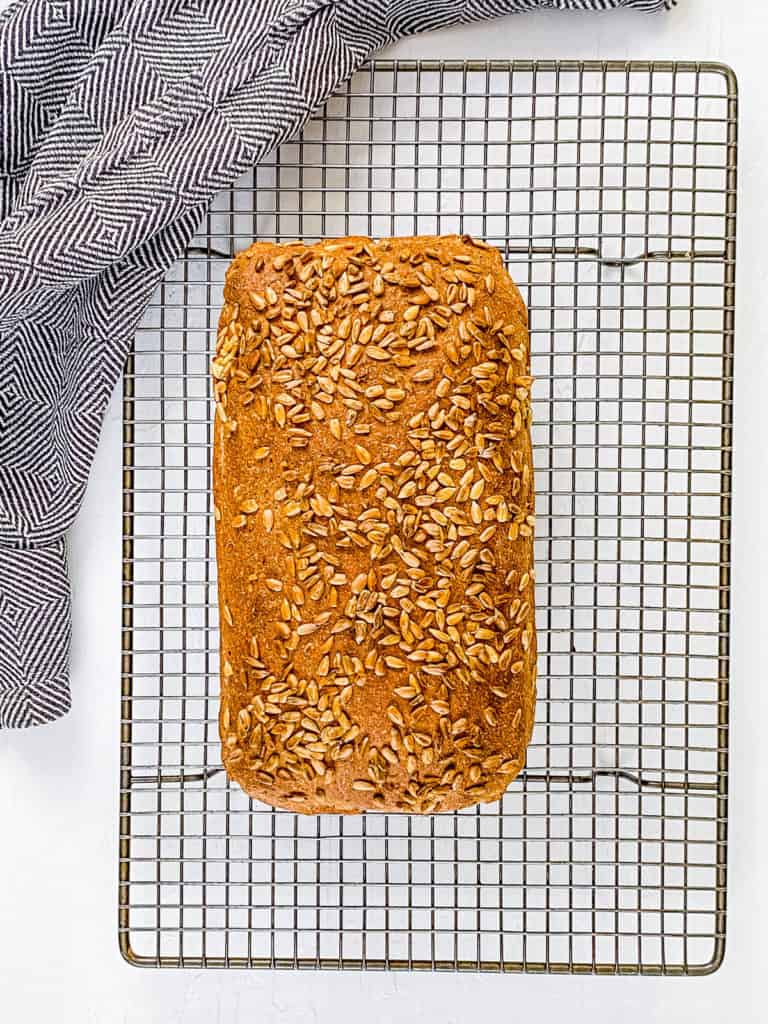baked bread cooling on a wire rack