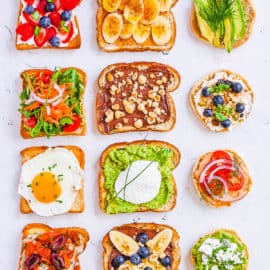 healthy easy breakfast toast ideas - different toasts prepared - top view