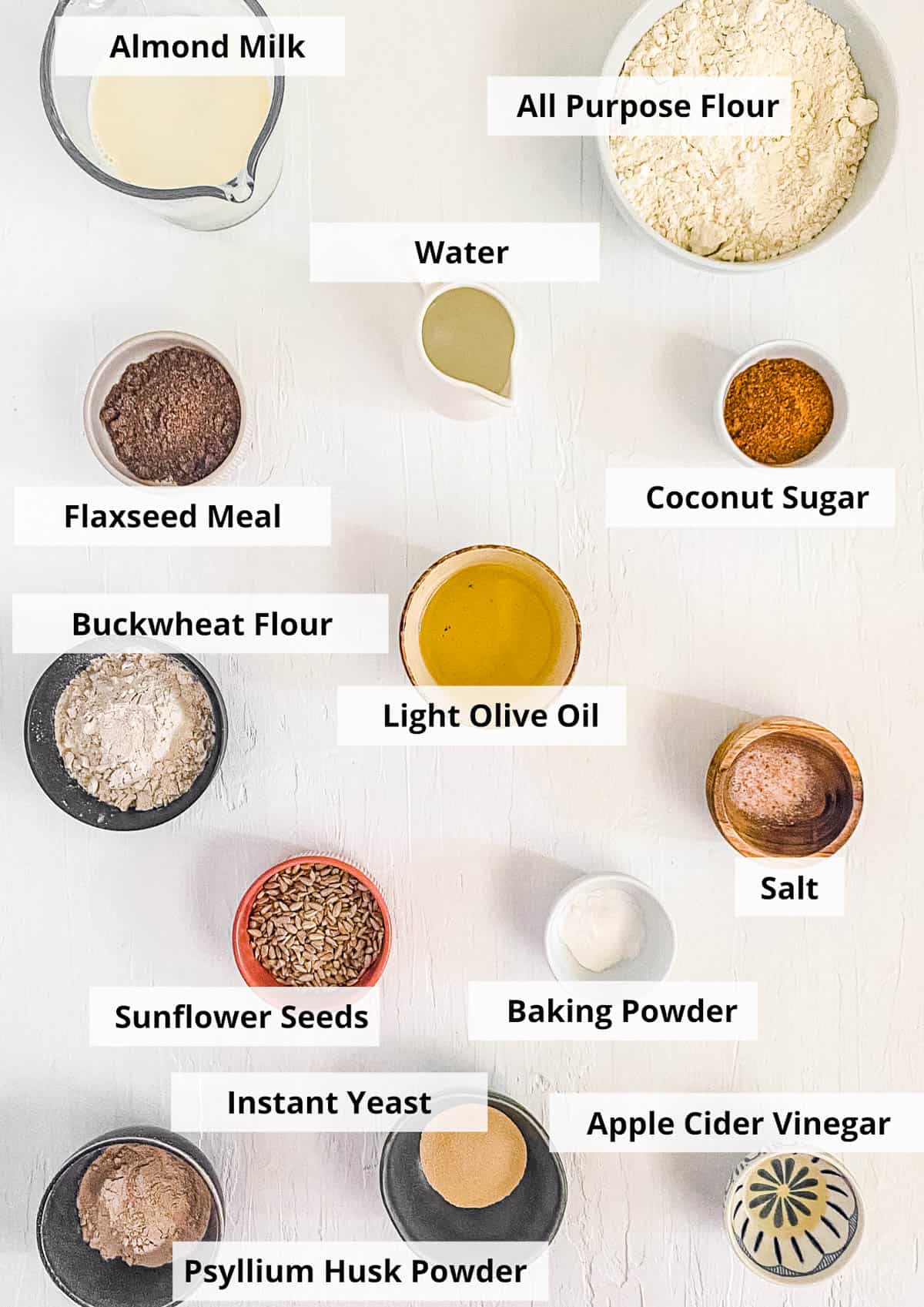 ingredients for easy gluten free vegan healthy buckwheat bread recipe