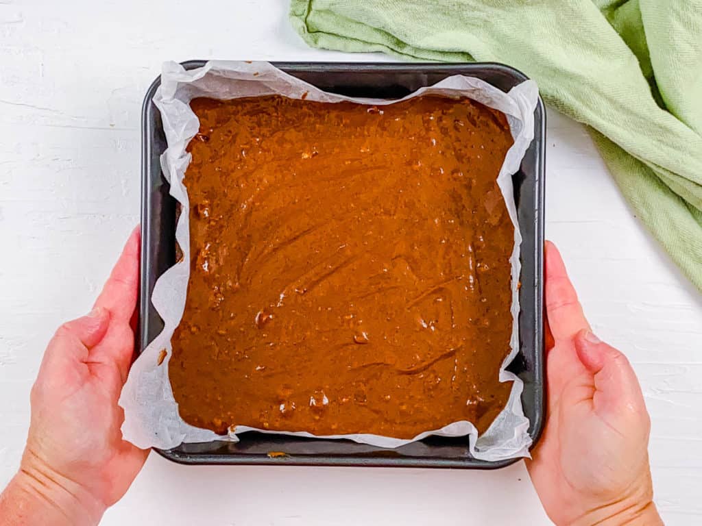 brownie batter in a baking dish
