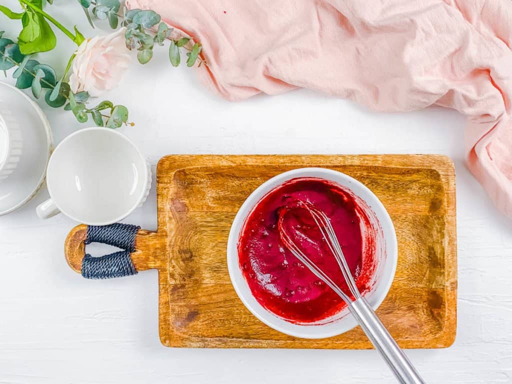 beet paste mixture in a mixing bowl