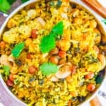 easy, gluten free, healthy vegan biryani recipe with cauliflower in a bowl