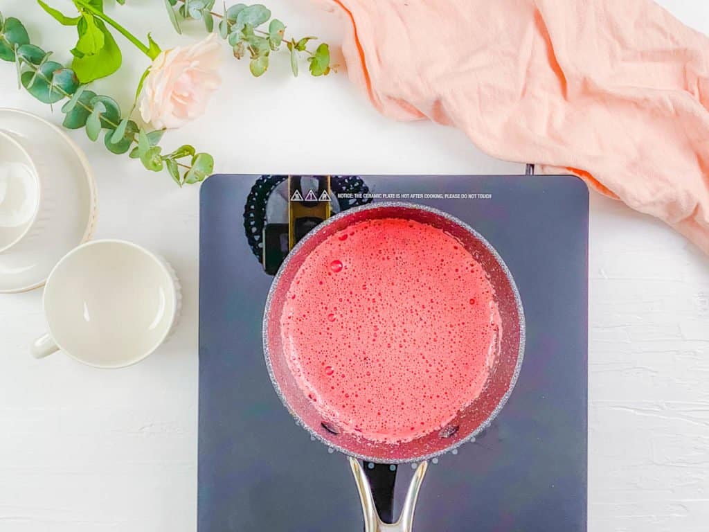 vegan beet latte on the stovetop