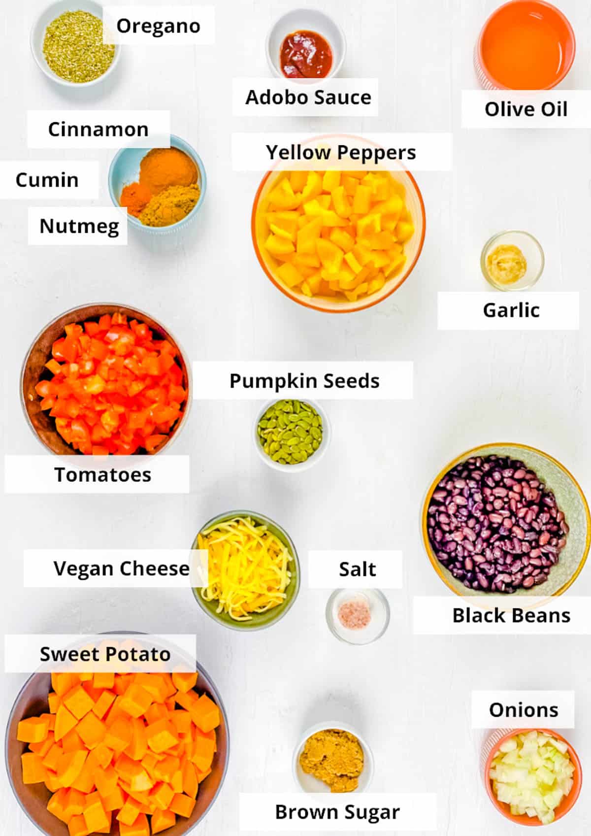 ingredients for vegetarian and vegan sweet potato breakfast hash recipe