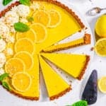 easy, healthy, gluten free vegan lemon tart recipe on a white plate