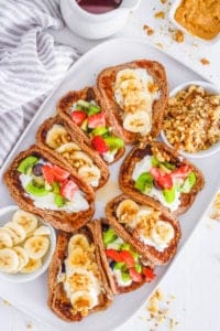 easy healthy vegan protein pancake tacos on a serving platter