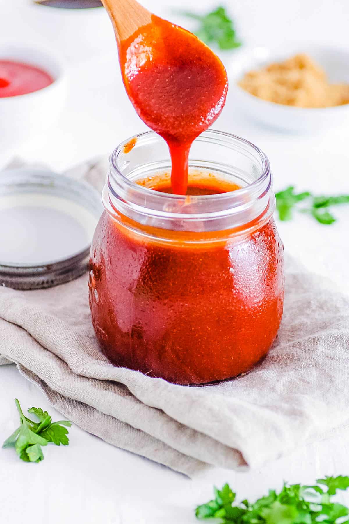 easy, healthy, vegan bbq sauce in a glass jar