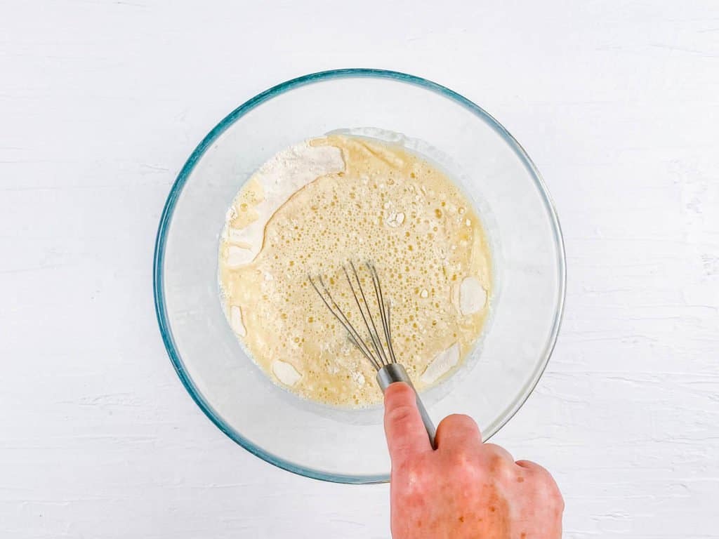 wet and dry ingredients mixed together in a bowl