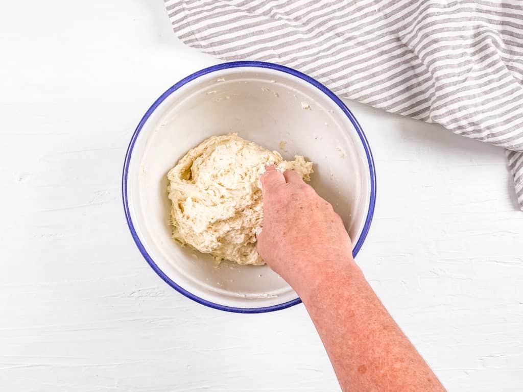 dough in a mixing bowl