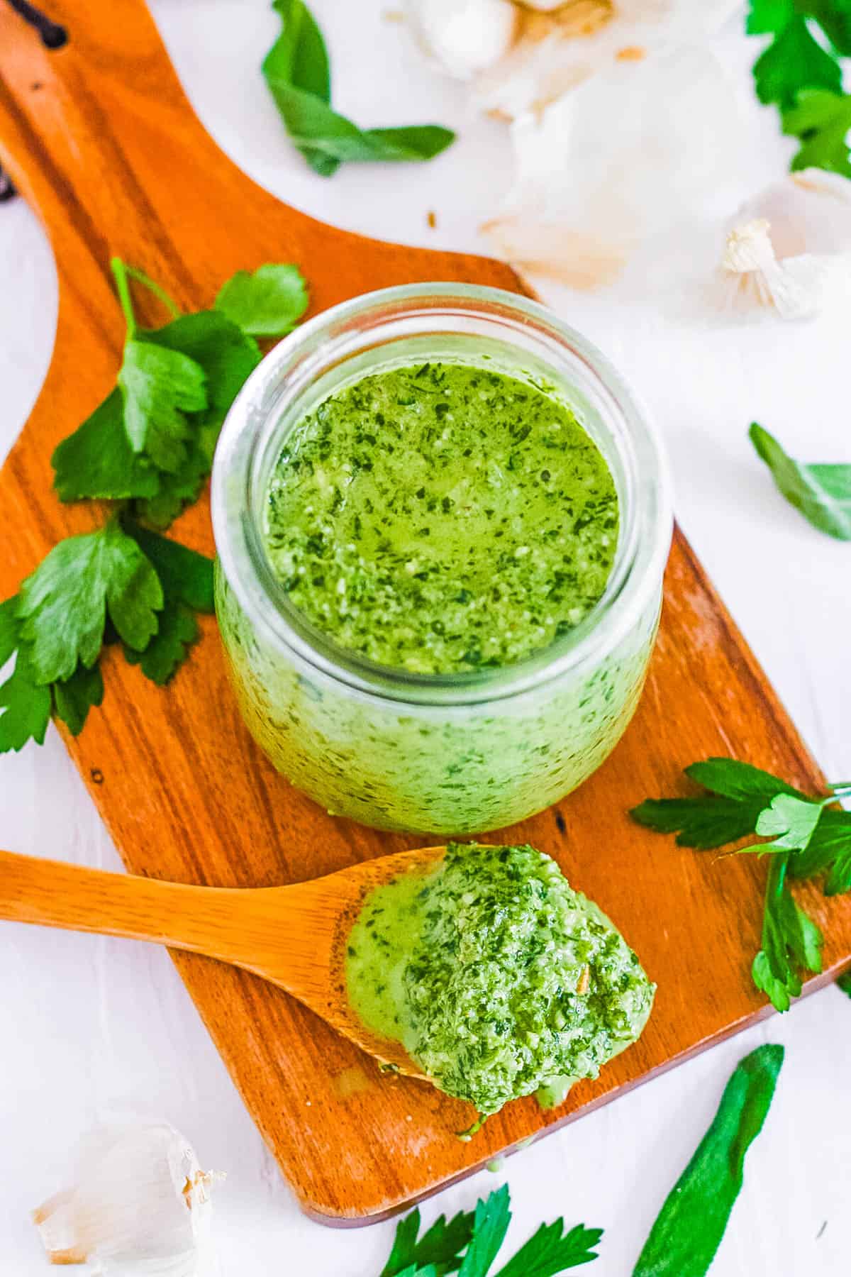 healthy pesto without pine nuts in a glass jar