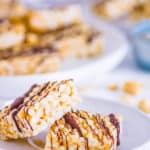 healthy rice krispie treats on a white plate