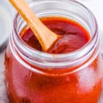 homemade vegetarian and vegan bbq sauce in a glass jar