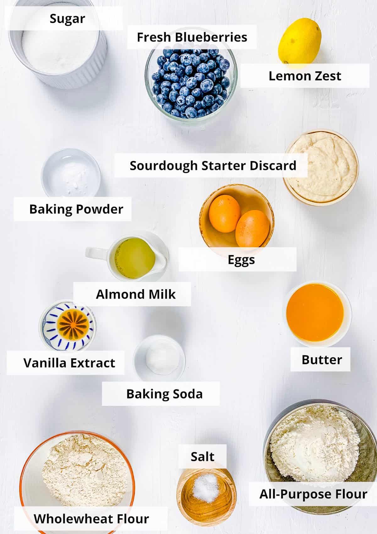 ingredients for easy sourdough muffins recipe