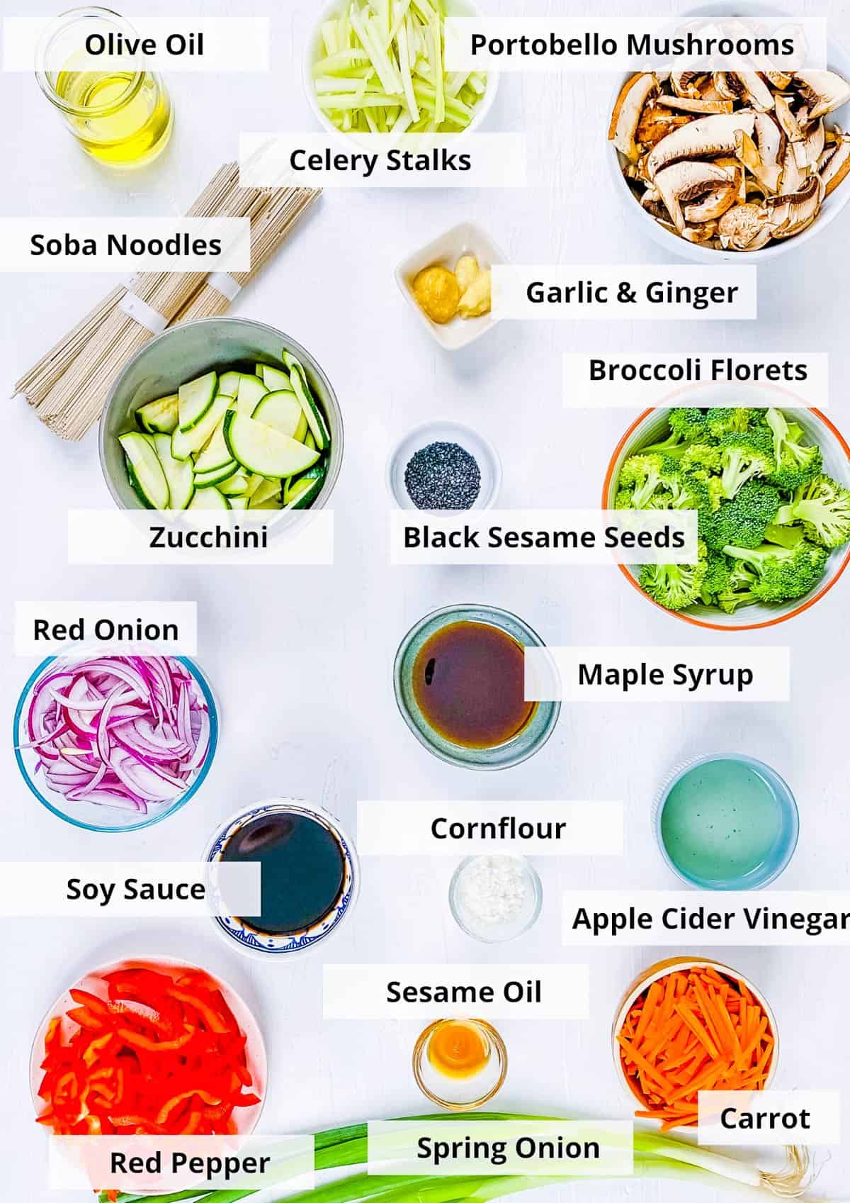 ingredients for healthy teriyaki noodles with veggies