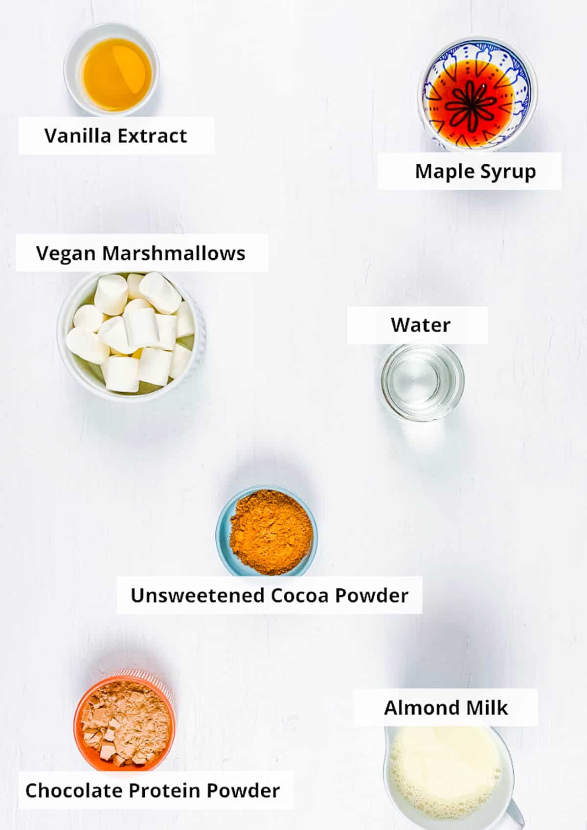 ingredients for easy high protein hot chocolate recipe