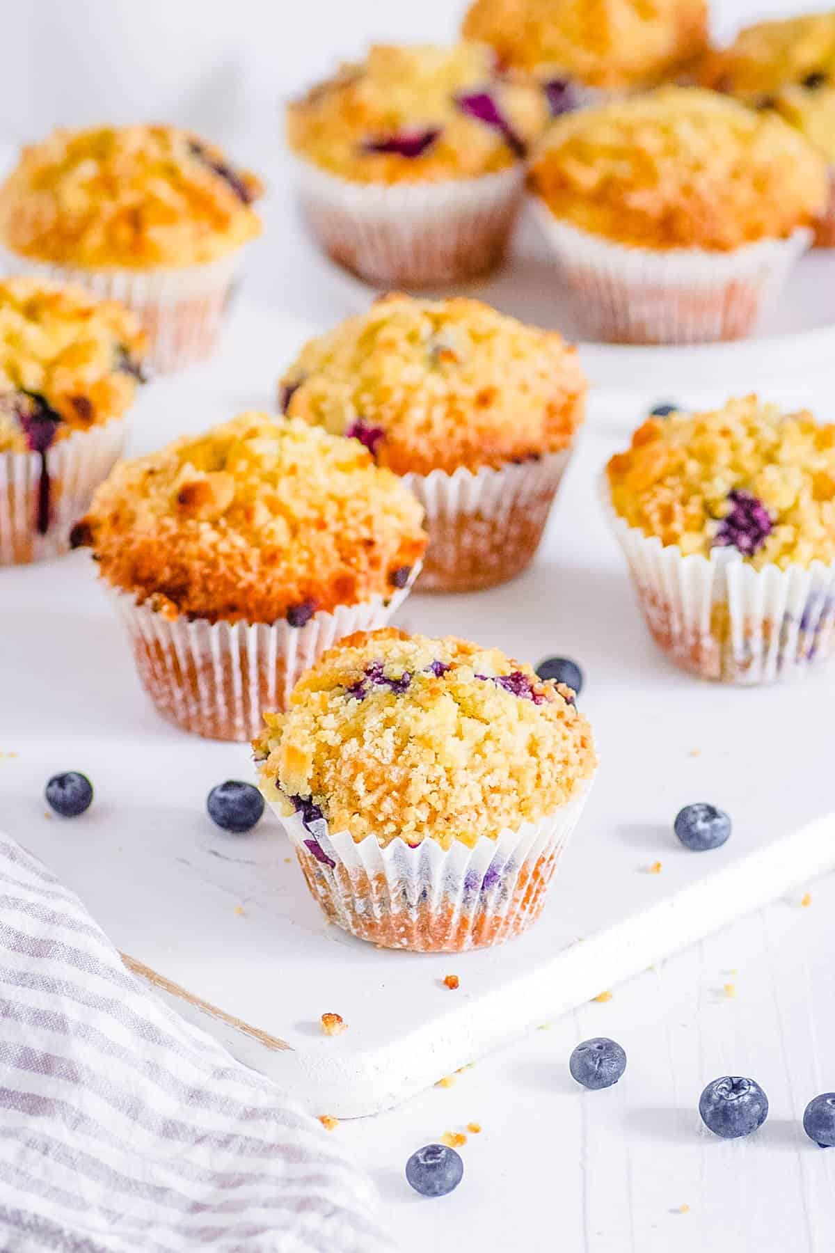easy healthy blueberry sourdough muffins on a white plate