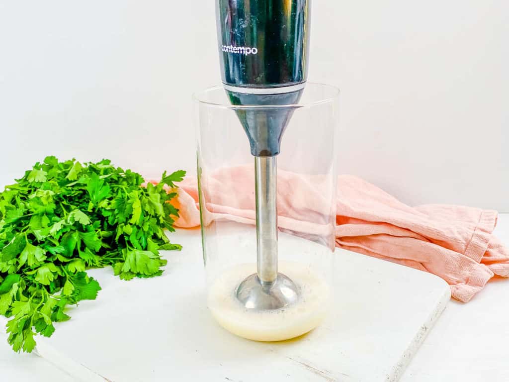 immersion blender blending aquafaba