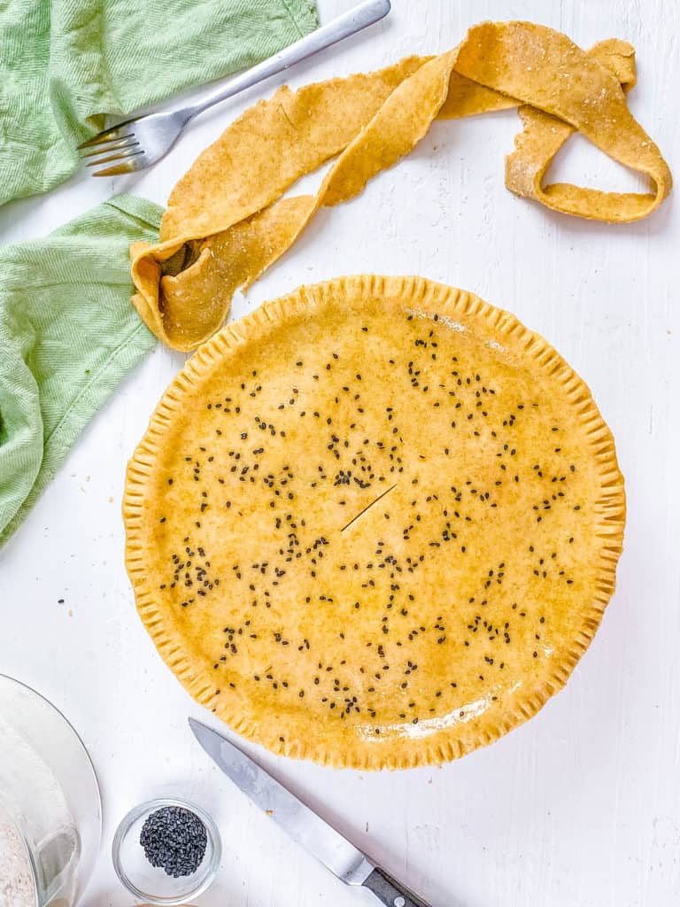 pie crust added to top of baking dish