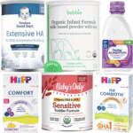 best baby formula for colic - photo collage of 6 formulas (bobbie, HiPP HA, HiPP Comfort, Gerber Extensive, Similac Alimentum, Baby's Only lactorelief)