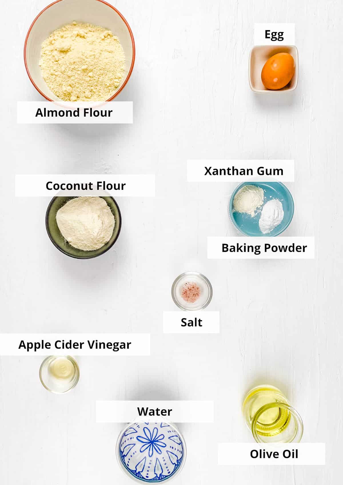 Ingredients for almond flour tortillas recipe.