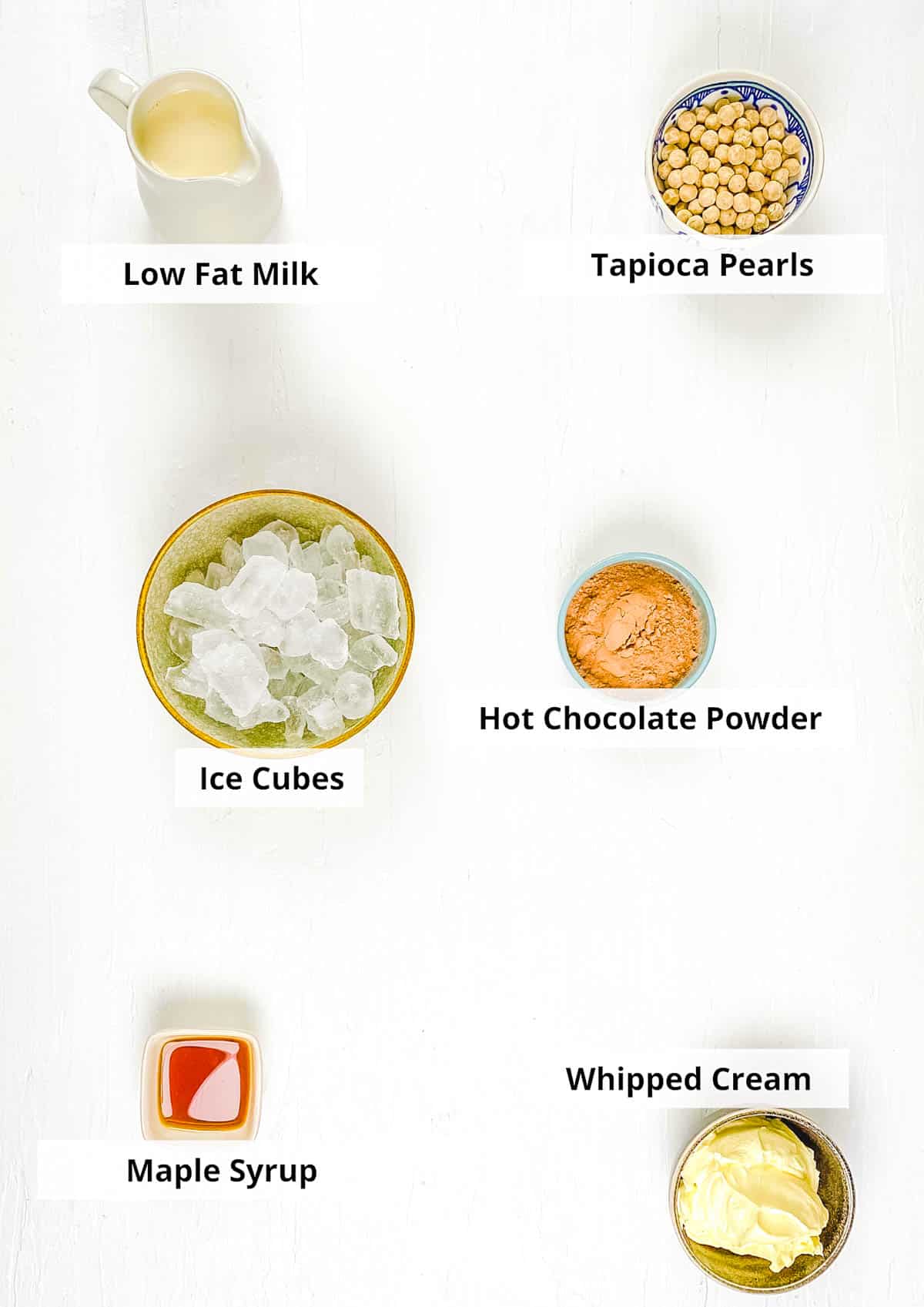 Ingredients for easy chocolate milk tea recipe