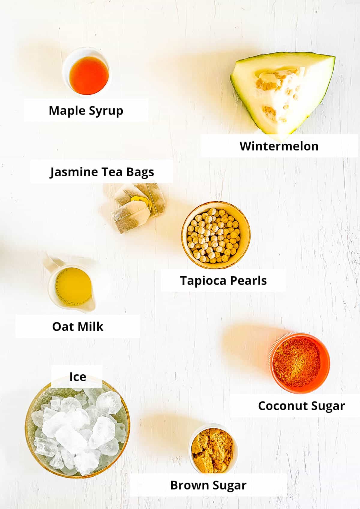 Ingredients for wintermelon milk tea recipe.