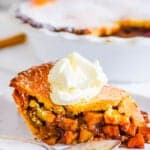 slice of easy gluten free keto apple pie on a white plate